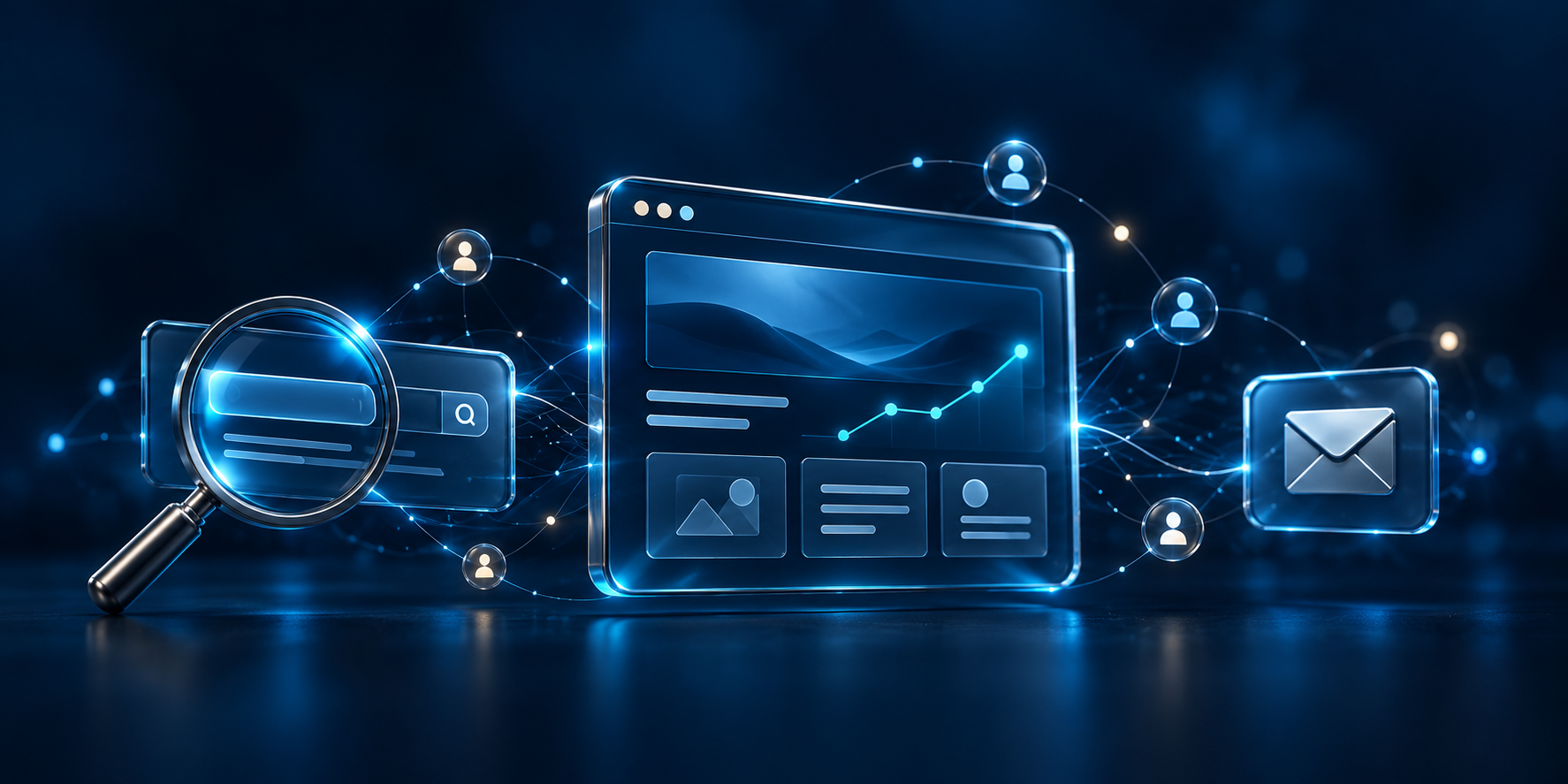 Recherche, site web et communication sont reliés pour développer la visibilité et les prises de contact.